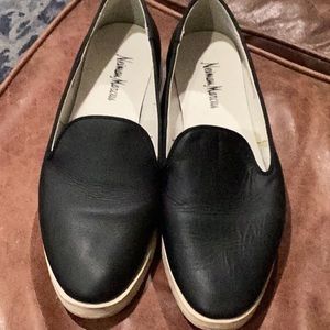 Neiman Marcus Fanny Leather Black Slip-On Sneakers